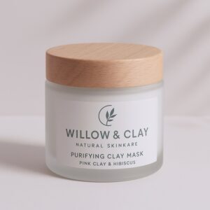Sample product photo of a purifying clay mask in a glass jar.